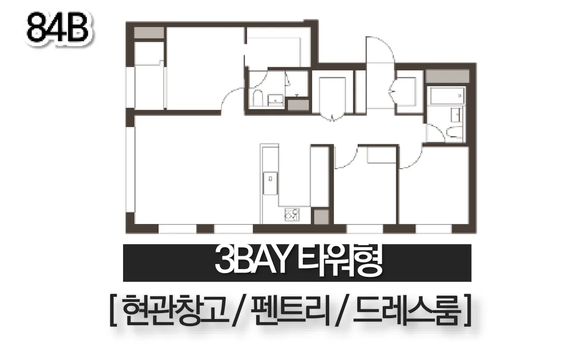 빌리브 명지 듀클래스 84B 3Bay 타워형 평면도