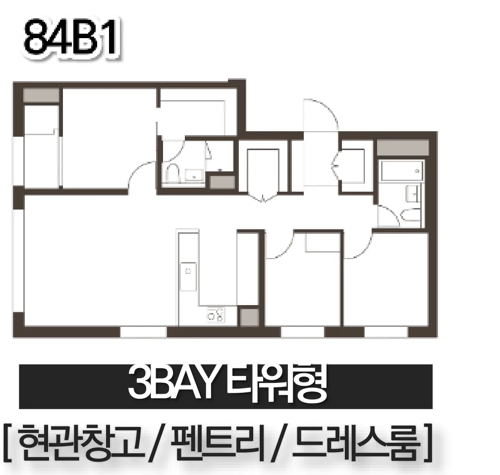 빌리브 명지 듀클래스 84B1 3Bay 타워형 평면도