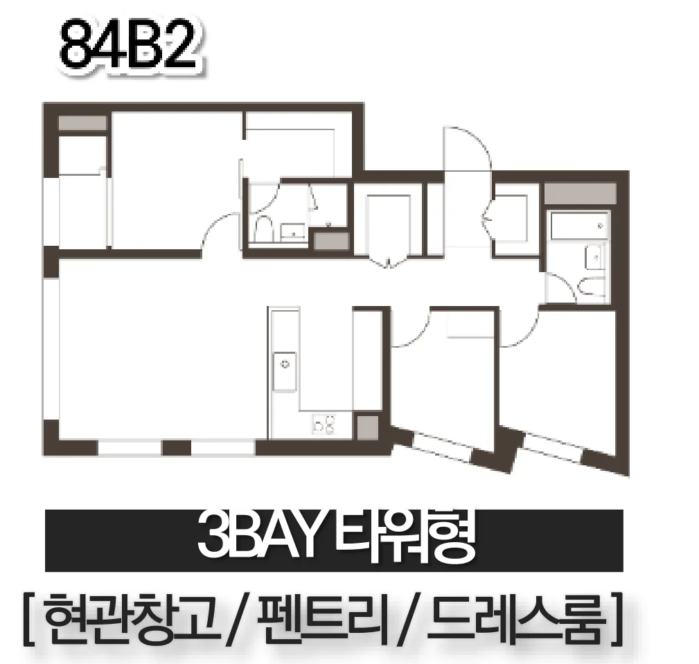 빌리브 명지 듀클래스 84B2 3Bay 타워형 평면도