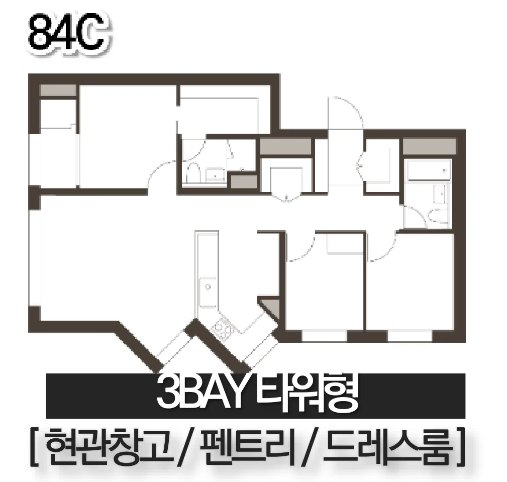 빌리브 명지 듀클래스 84C 3Bay 타워형 평면도