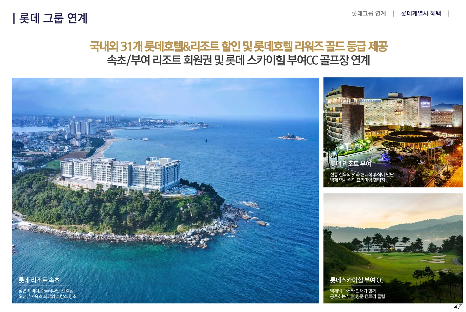 VL 르웨스트 계약자 연계 롯데리조트 속초·부여와 롯데스카이힐 부여CC